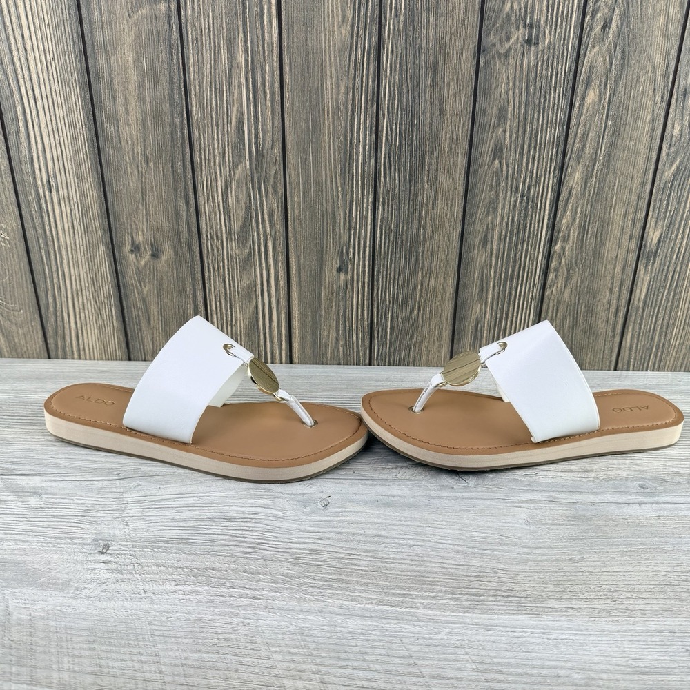 ALDO Yilania-70 Women's White Gold Thong Sandals Size 9 Casual
